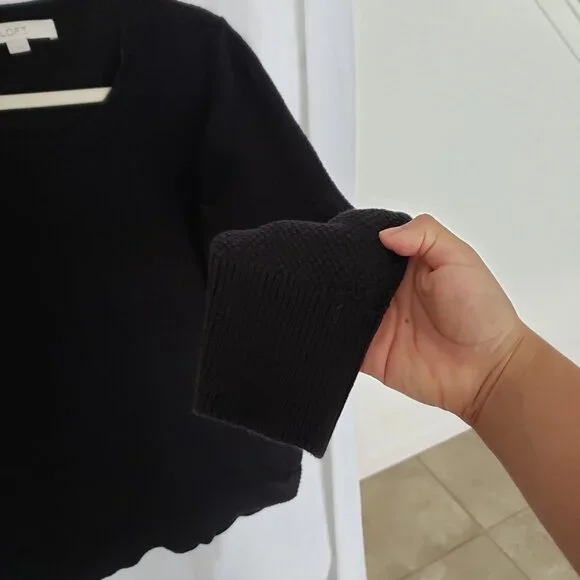 Woman Ann Taylor Loft Black Round Neck Long Sleeve Sweater Top Size L - Picture 6 of 10